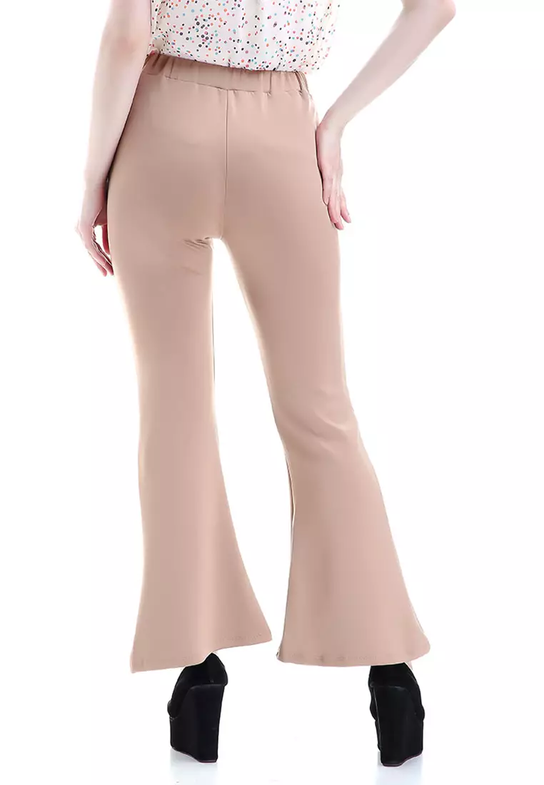 Zahlee Celana Cutbray Wanita Long Pants Woman Highwaist Kasual Bawahan - Mocca