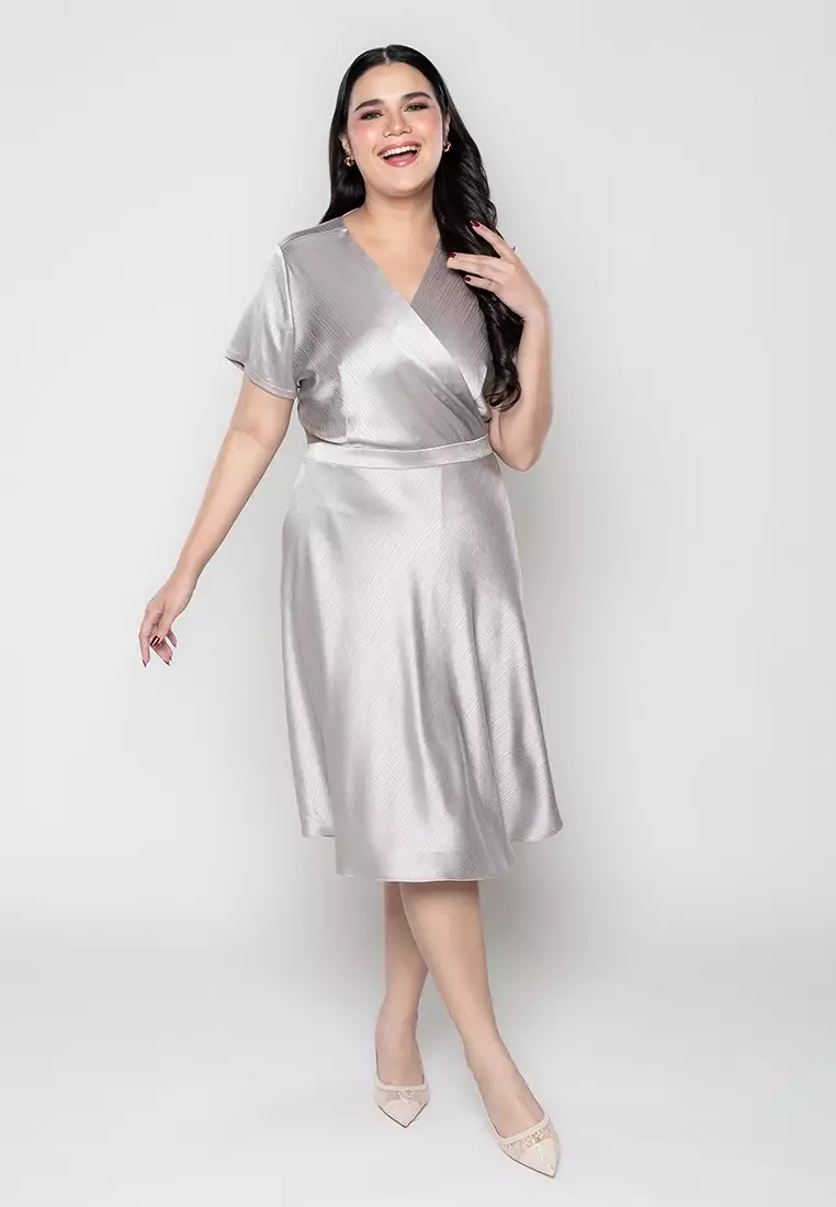 Milly Plus Size Emmanuelle Front Wrap Dress in Satin Fabric