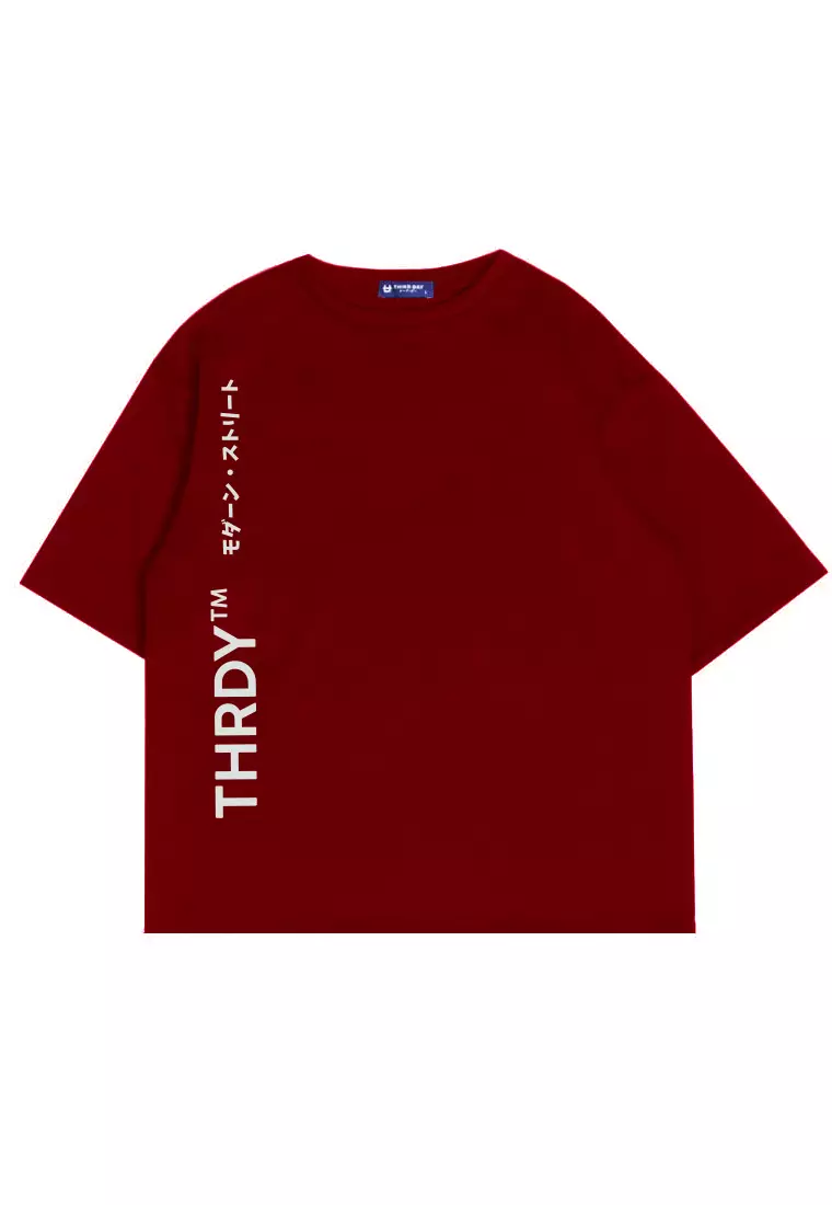 MTV78 Kaos Oversize Distro Pria Thirdday THRDY Tm Vertikal Maroon