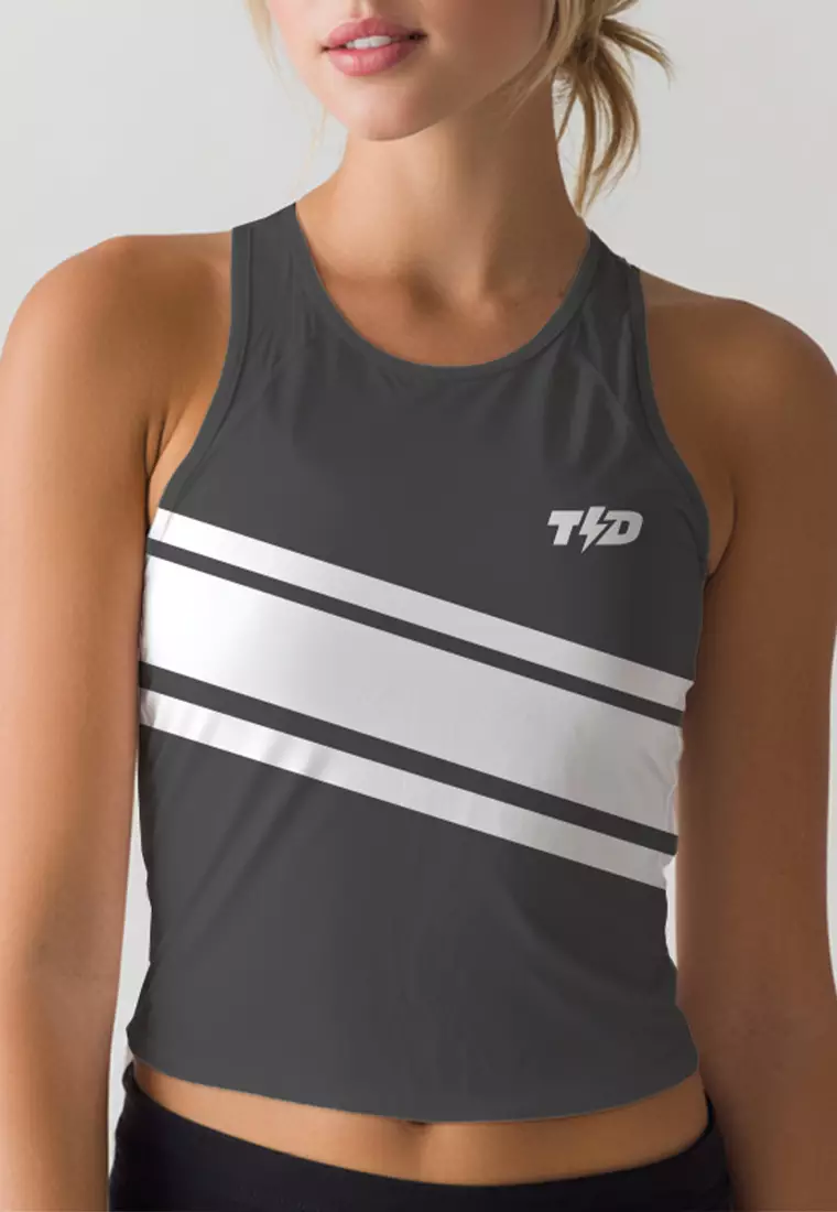 LSD97 Crop Tank Top Lari Running Td Bolt 3lines abu grey
