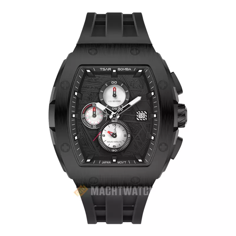 Jam Tangan Pria Tsar Bomba Elemental TB8211Q-II-07 Chronograph Quartz Black Dial Black Silicone Strap