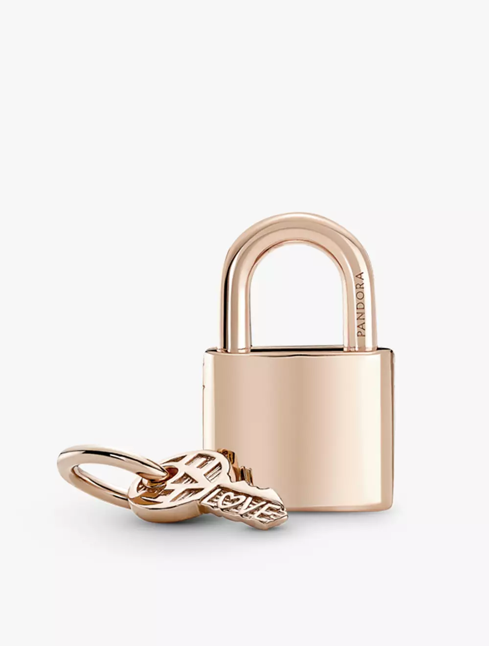 Padlock and key 14k rose gold-plated dangle with clear cubic zirconia