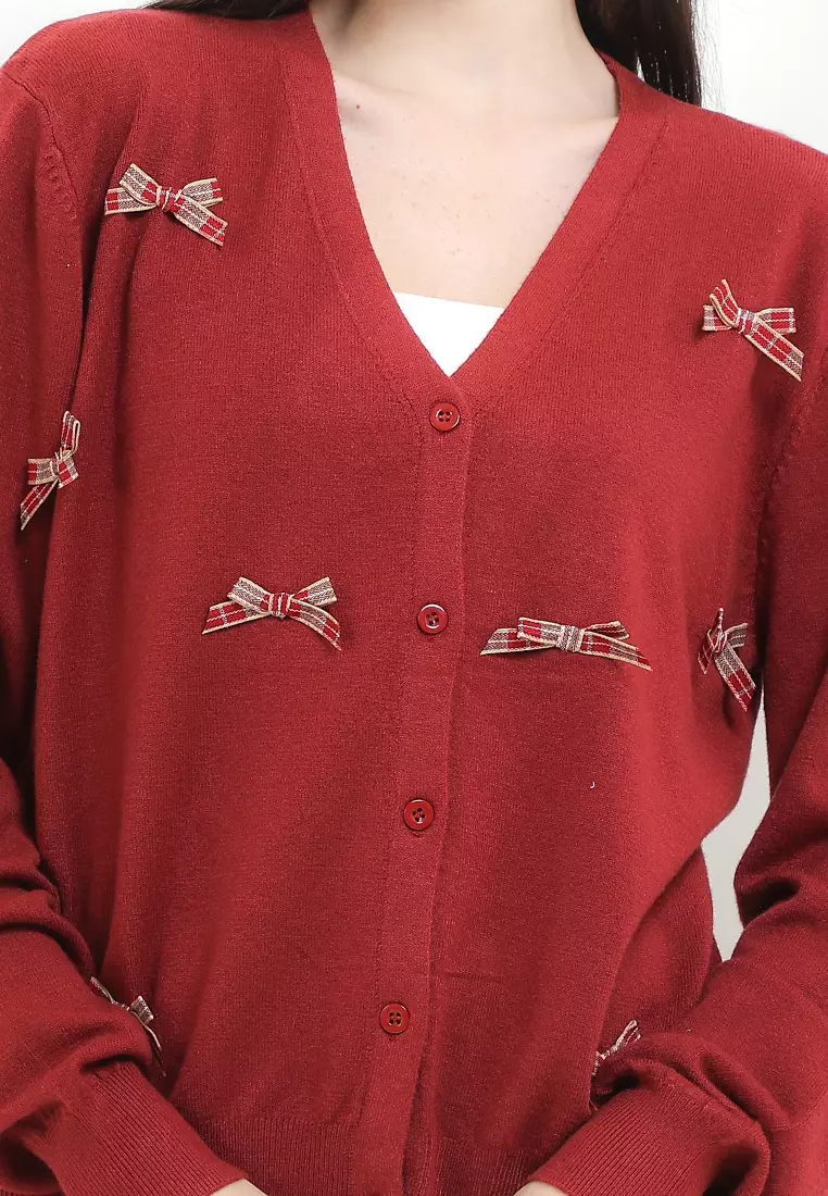 L/S Knit Jacket W/ Check Print Bow Patches