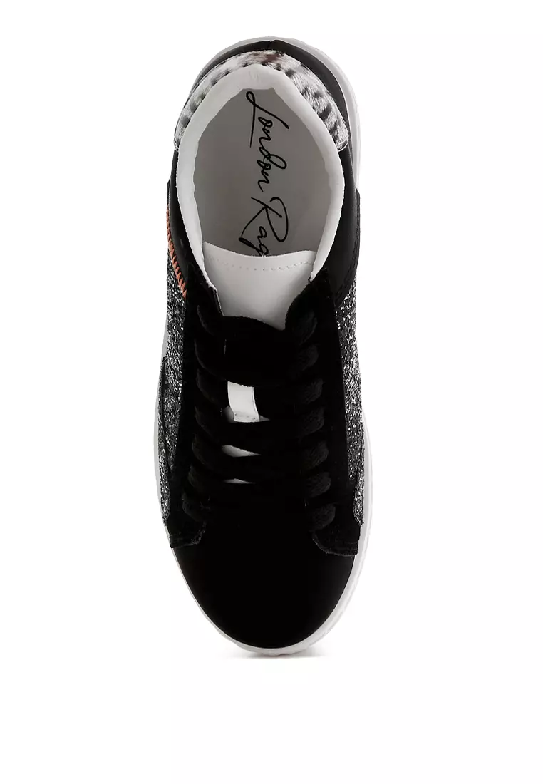 London Rag Glitter Faux Leather Sneakers in Black 2026 | Buy London Rag ...
