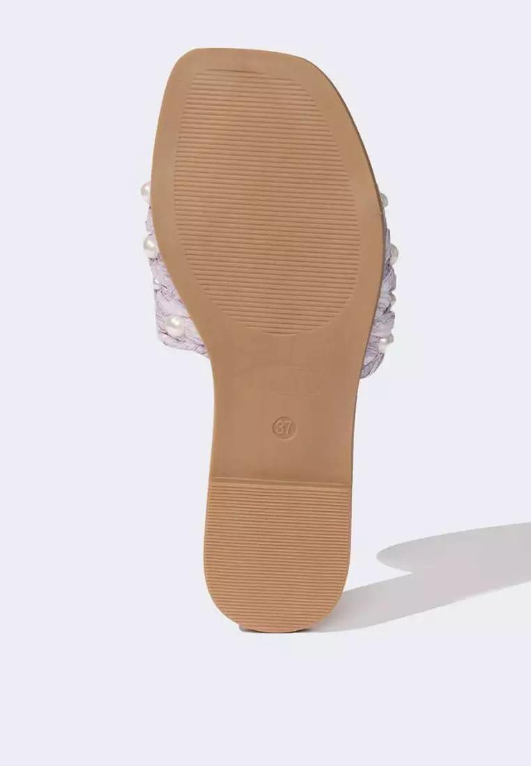 Women's Pearl Detailed Single Strap Flat Sole Slippers E2501Ax25Sm