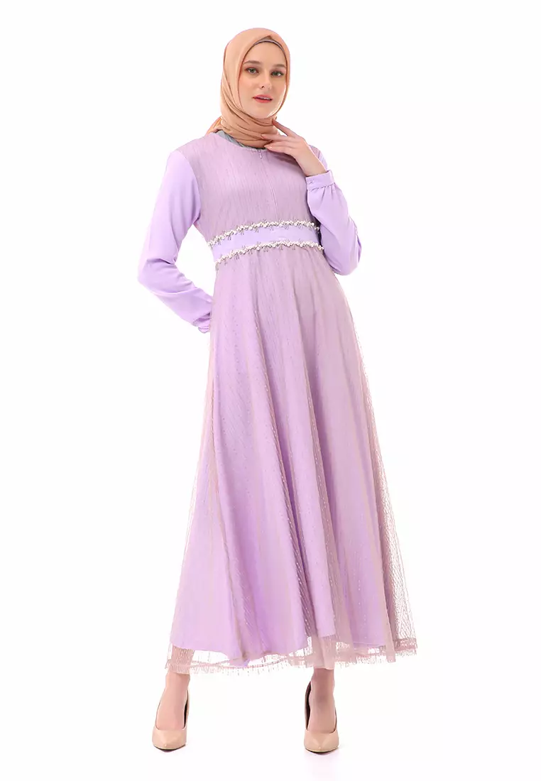 Oriza Long Dress Wanita High Quality Premium - Lilac