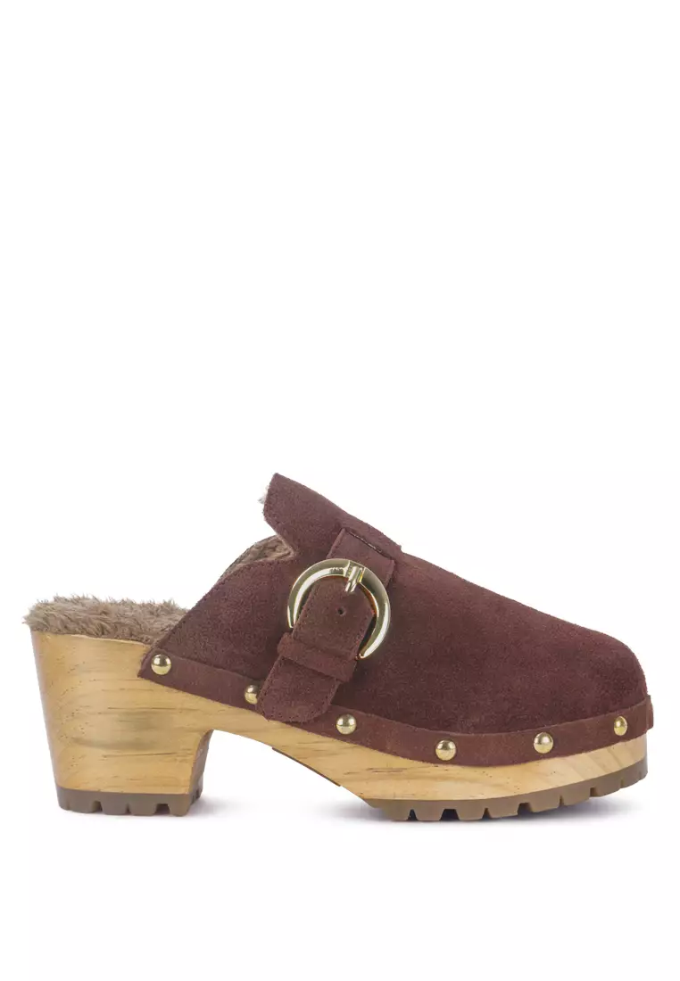 Discount on Rag & Co.  shoes - SKU: Brown Buckled Suede Round Toe Mule Clogs