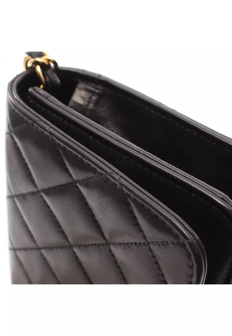 Pre loved Chanel mini matelasse full flap chain shoulder bag lambskin black gold hardware