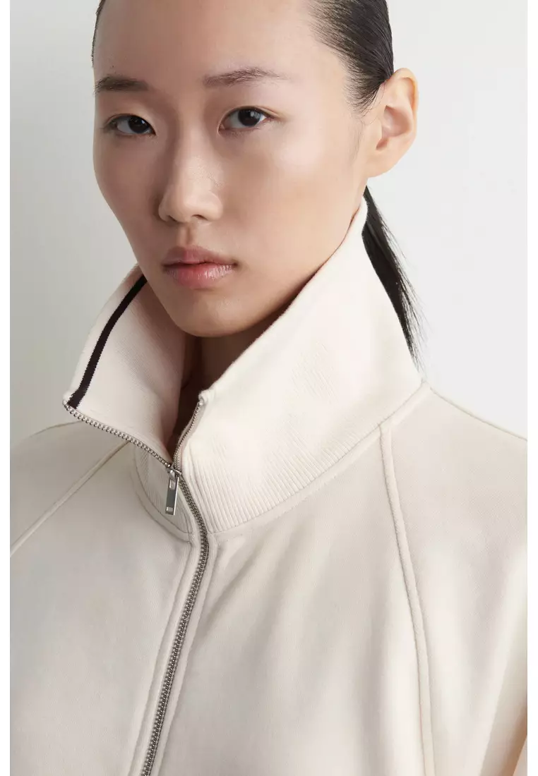 CONTRAST-TIPPED FUNNEL-NECK JACKET