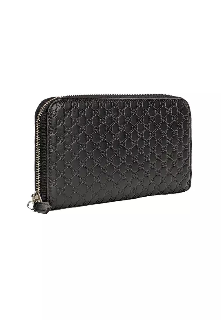 GUCCI Unisex Black Microguccissima GG Logo Leather Zip Around Wallet Black 544473