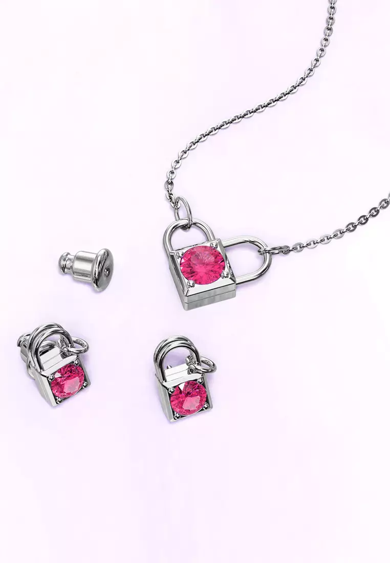 Boxed Celeste Heart Necklace and Earrings Set in White Gold Embellished with Swarovski crystals
