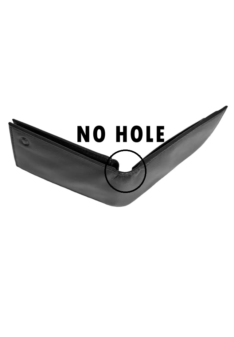 Wallet Men Black with coin pouch - Bifold Lucky Wallet- Full Grain Leather Wallet with NO HOLE- Black Wallet - Oxhide 3851CP