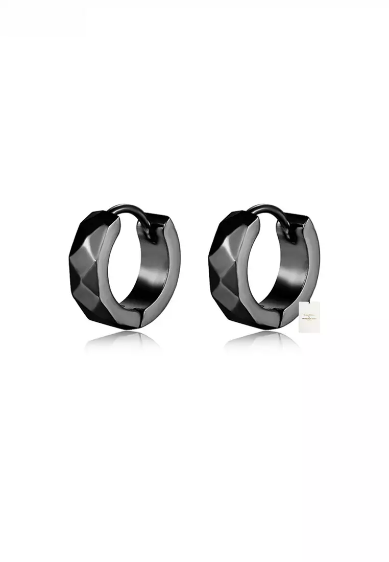Stainless Steel Black Titanium Hoop Earrings Black Titanium IP