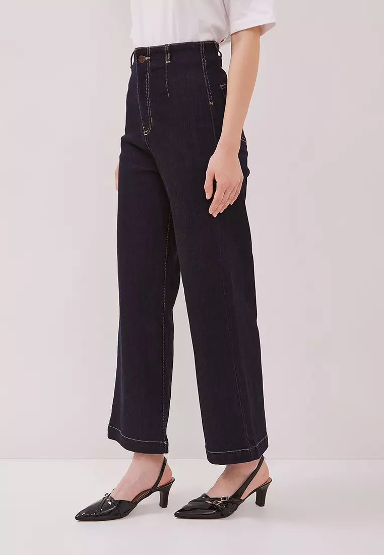 DUST Celana Waistless Baggy Wide Leg Jeans Namara Dark Blue (D.39137)