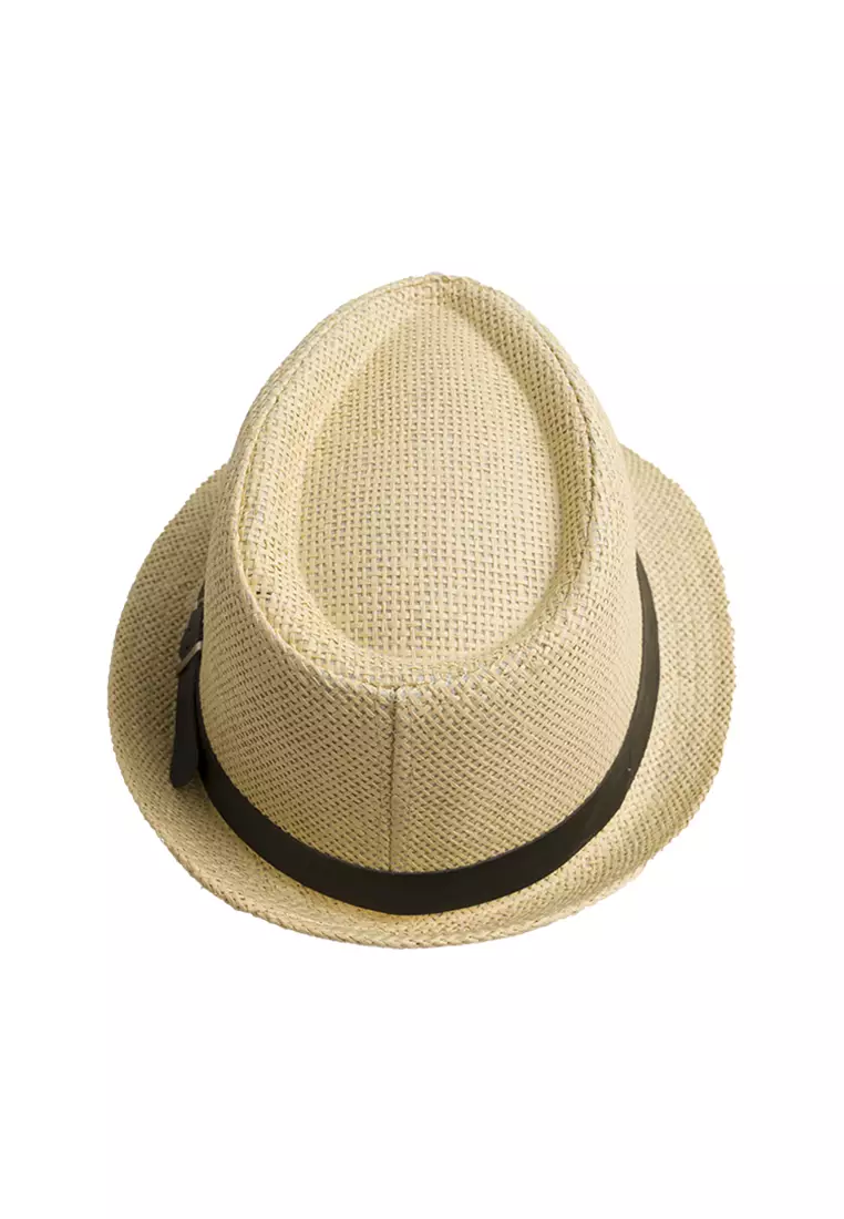 Topi fedora cowboy hat fedora ratan belt beige houseofcuff
