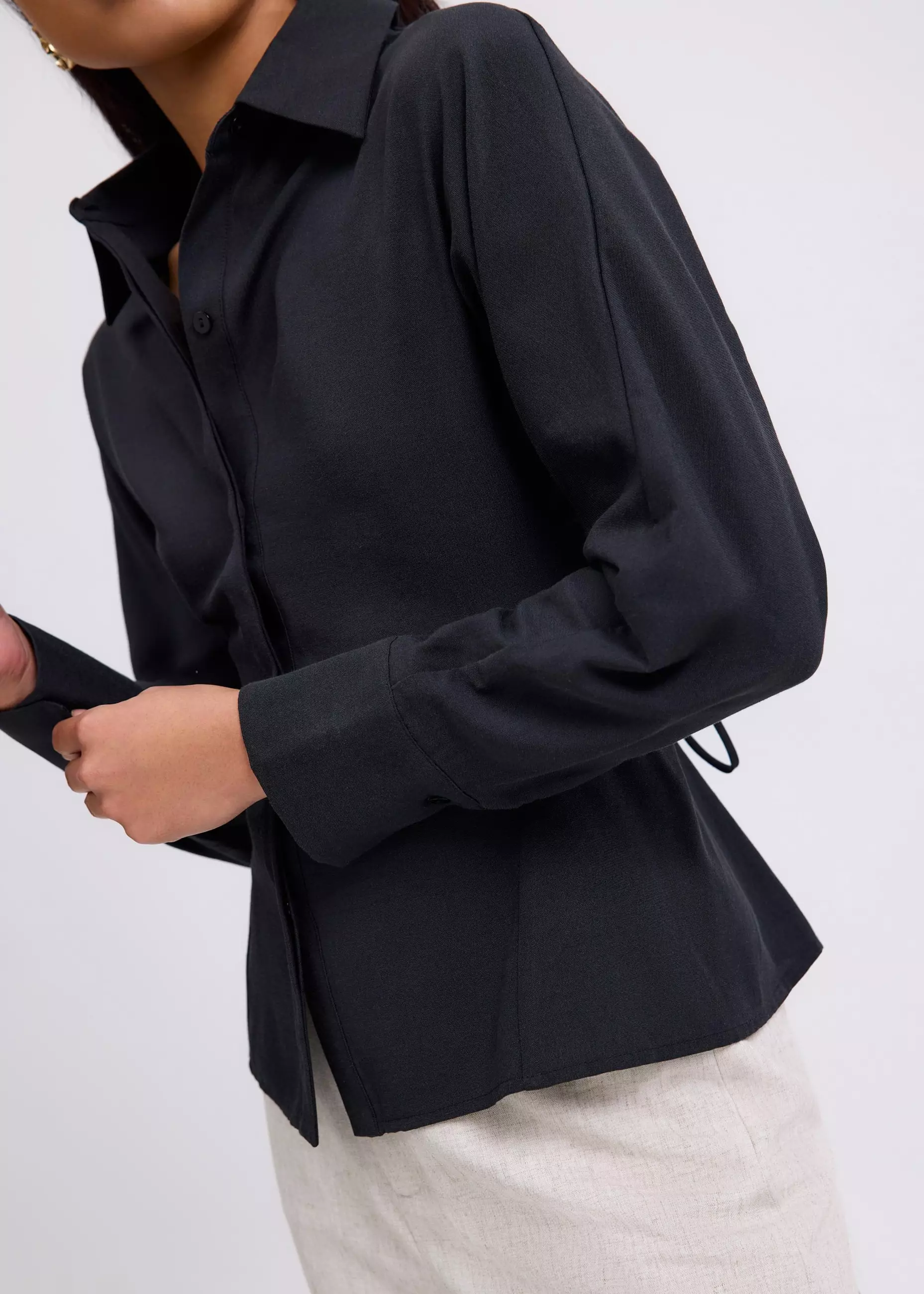 Atasan Wanita - RuchedReady® Lily Cinch Waist Collared Shirt