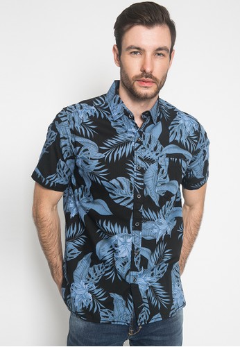 Jual Lgs Regular Fit Kemeja Casual Motif Full Daun Biru Hitam Original Zalora Indonesia