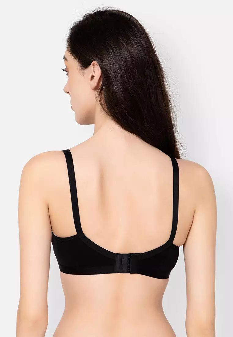 Clovia Non-Padded Non-Wired Full Figure T-shirt Bra in Black - Cotton
