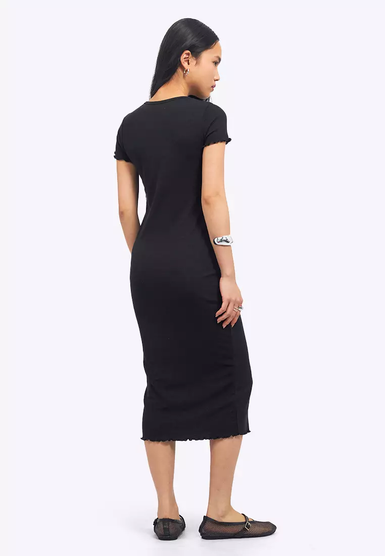 Short Sleeve Overlock Midi Dress