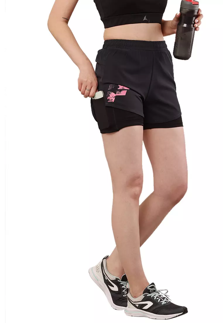 Celana Pendek Lapis Ganda Latihan/Gym Abu-abu Wanita