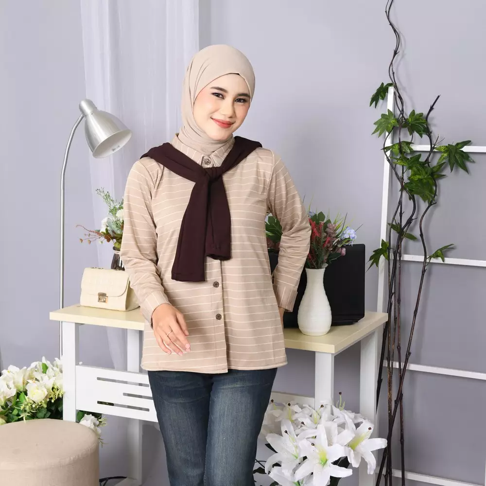Talya Kemeja Atasan Wanita 2in1 - Latte M19995 R45S4
