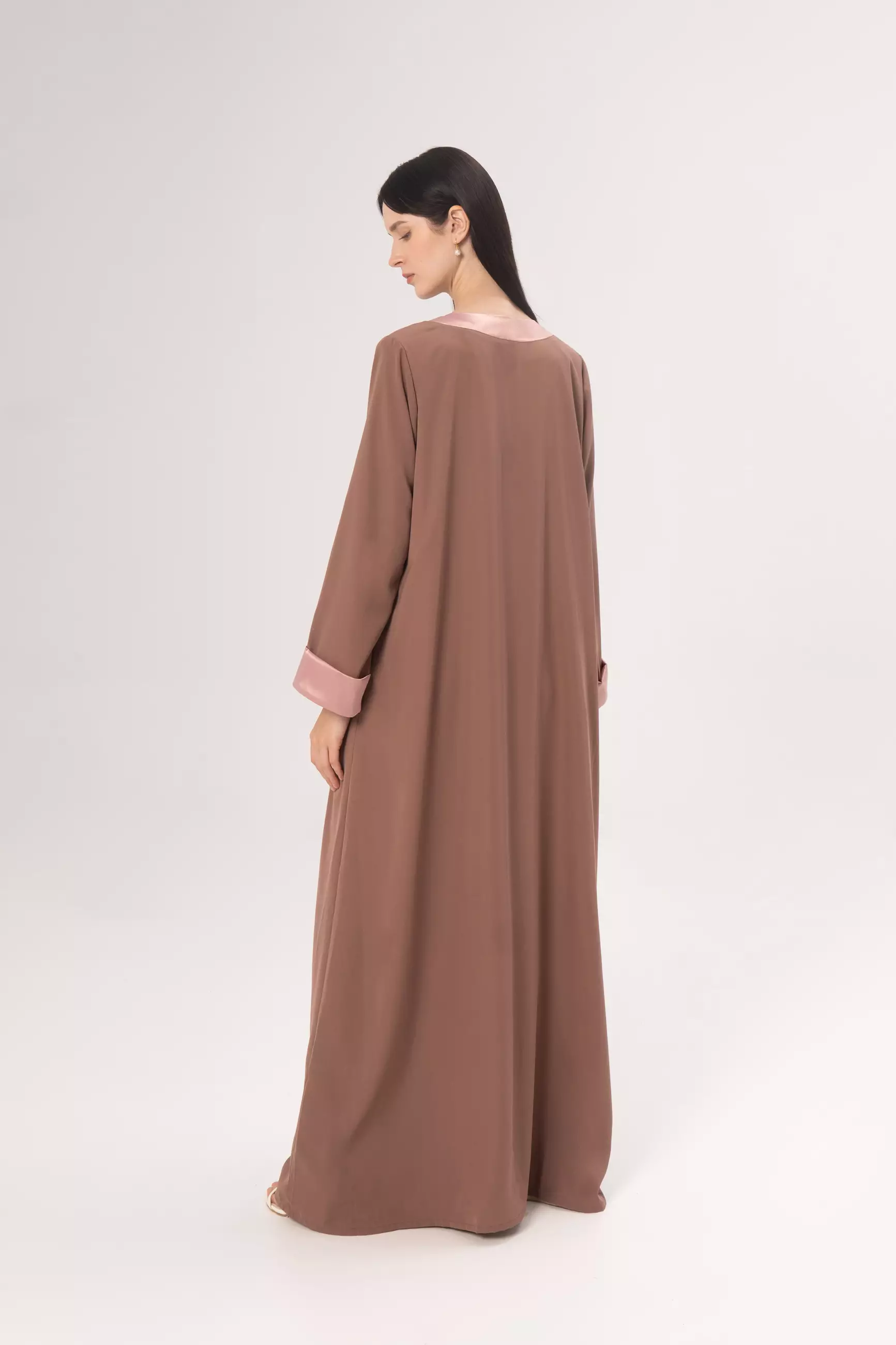 DEMURE&CO - DESSENTIALS ZADA OPEN ABAYA IN COFFEE - DAILY WEAR ABAYA