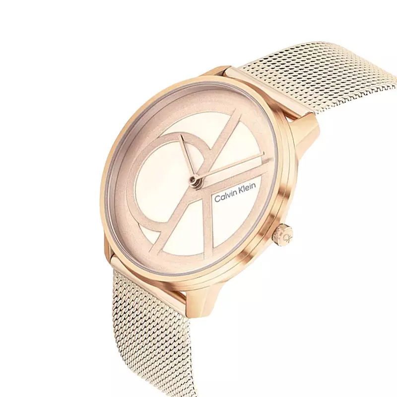 Jam Tangan Unisex Calvin Klein Iconic 25200035 Rose Gold Dial Rose Gold Mesh Strap