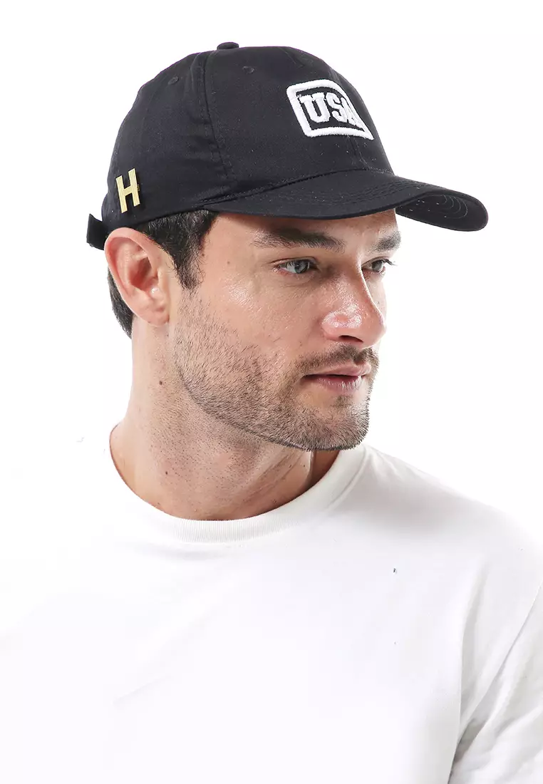 Maxton Topi Baseball Aksesoris Fashion Pria Flag Motive Resizable Strap Material Rafel ORIGINAL - Black