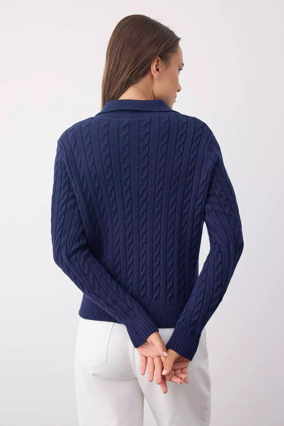 Wardrobe Essentials Navy Blue Premium Yarn Knit Sweater | Twoaw26Kz00132