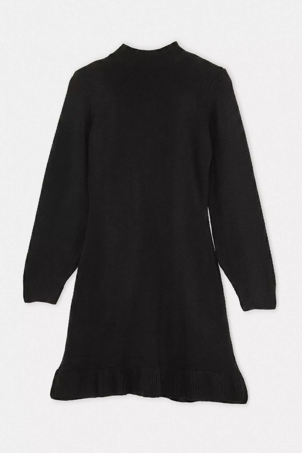 Black Plain Short / Mini Ruffle High Neck Knitwear Dress Twoaw26El00099