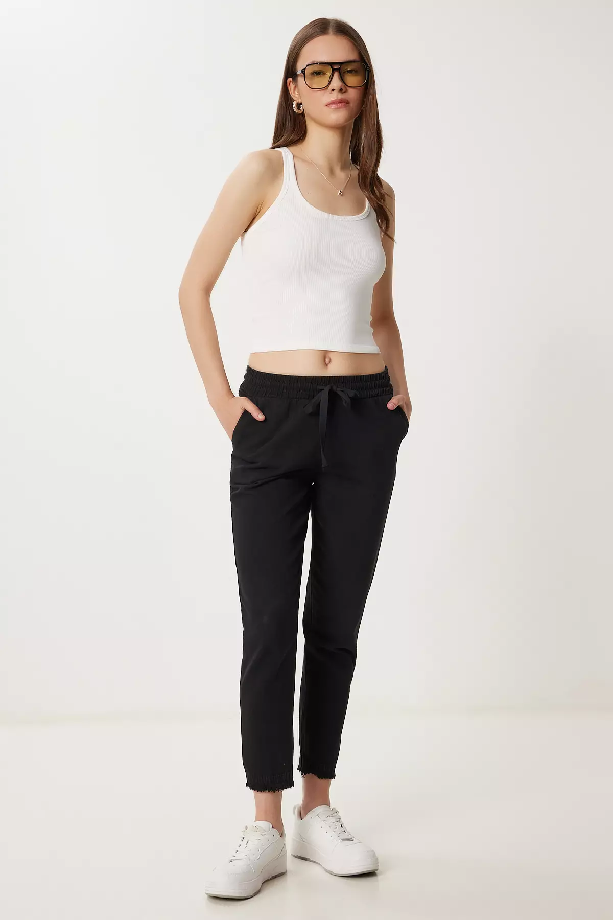 Women's Black Pocket Gabardine Trousers Wf00113