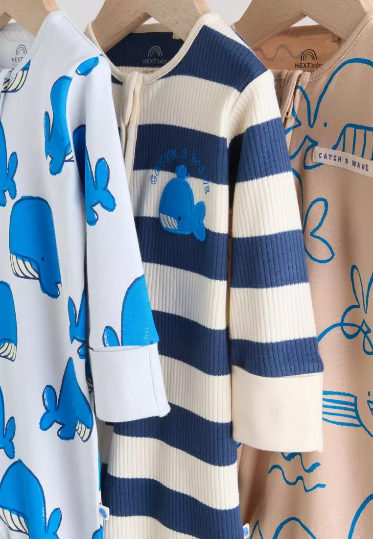 Two Way Zip Baby Sleepsuits 3 Pack