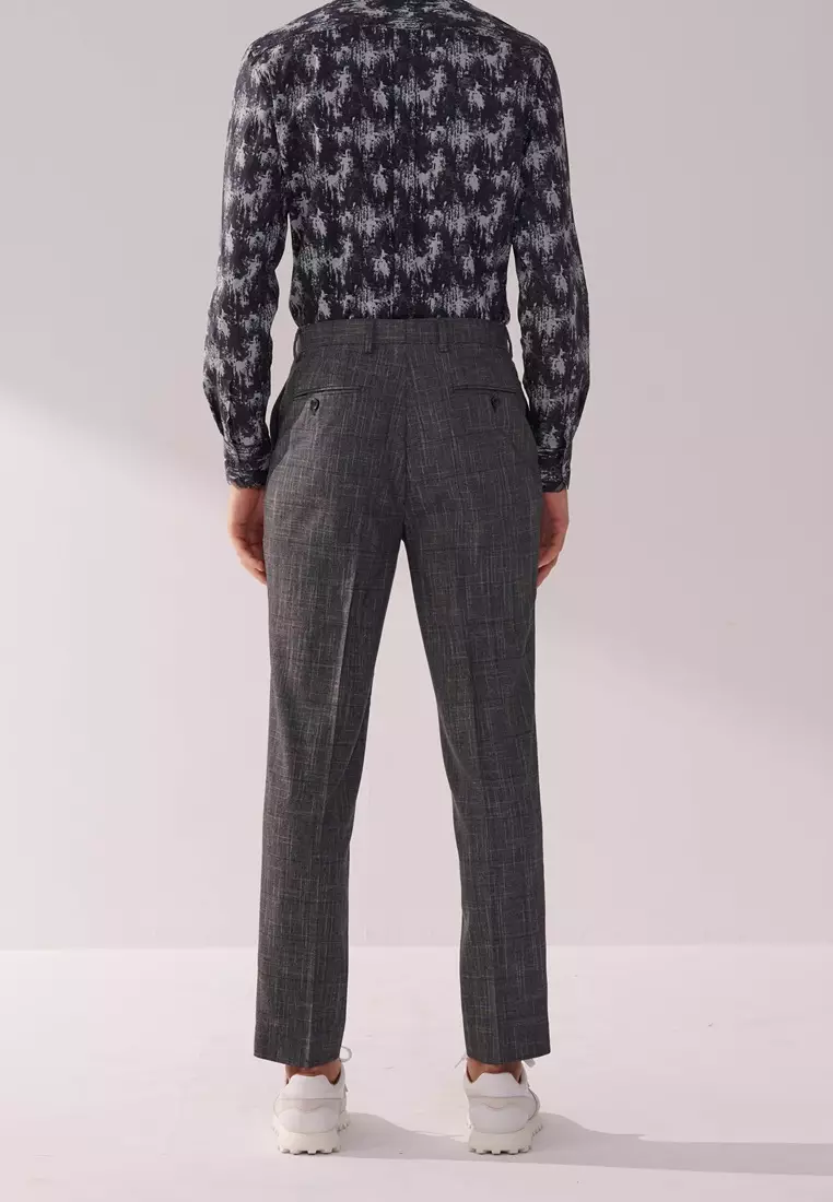 Dark Grey textured Slim Trousers