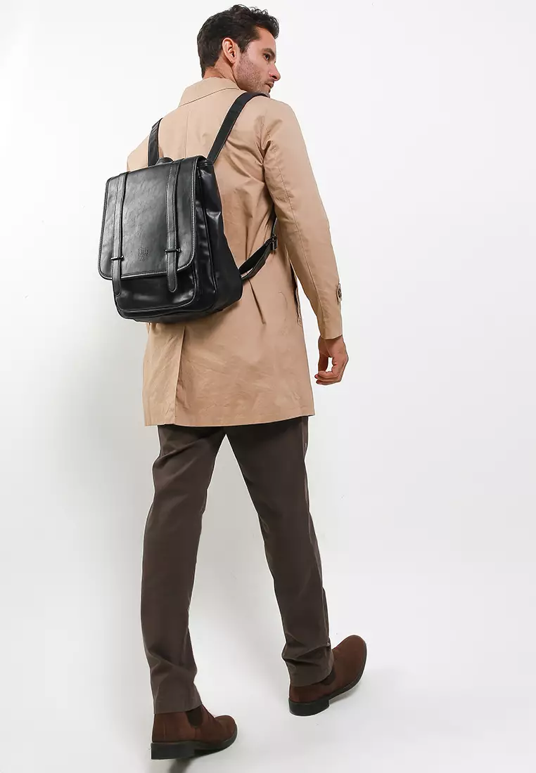 Distressed Leather Commuter Messenger Backpack