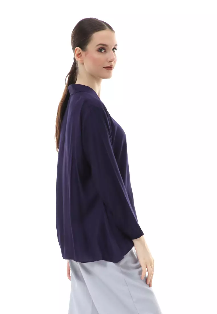 Ayudia Shirt Long Sleeve Atasan Wanita Premium Quality - Navy