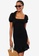 LC WAIKIKI black Square Collar Straight Short Sleeve Viscose Women's Dress A277CAAD77E2F2GS_1