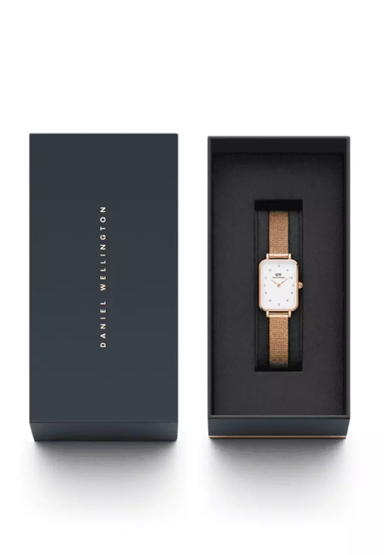 Quadro 20x26mm Pressed Lumine with White dial Rose gold- Crystals Watch for women - jam tangan perempuan jam tangan wanita - Fashion watch - DW Official - Authentic - Crystals