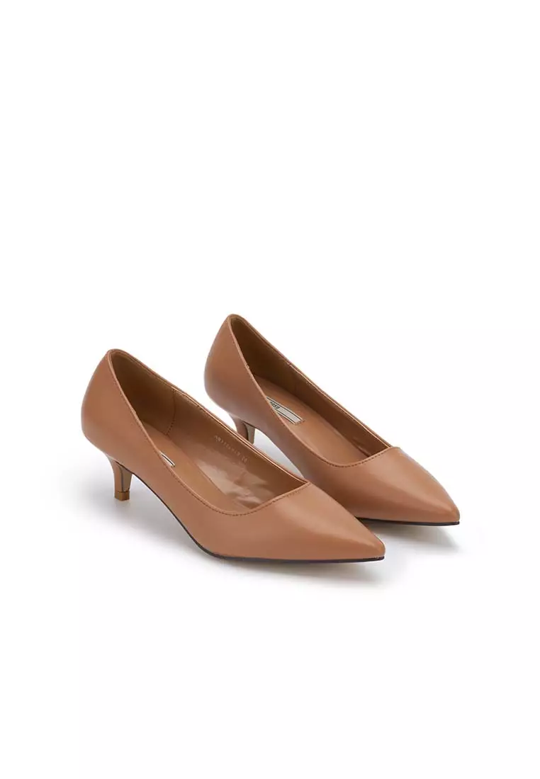 Tan low clearance heel shoes