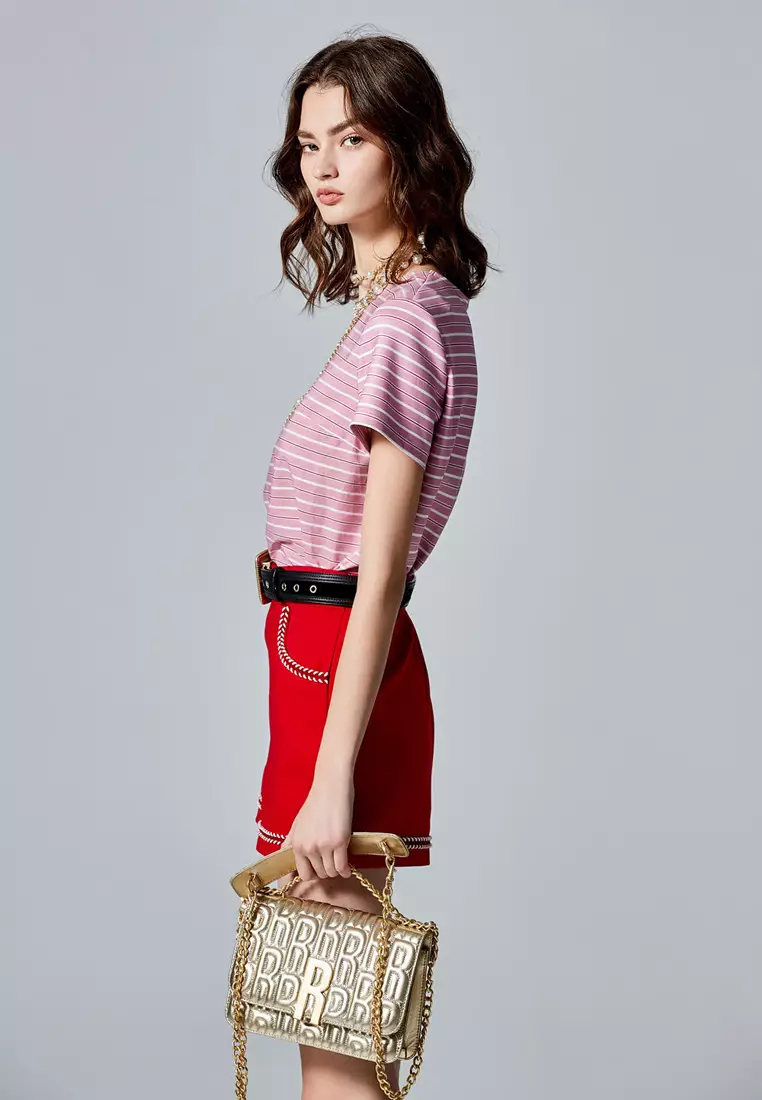 Stripe Print Short Sleeve Pink Top