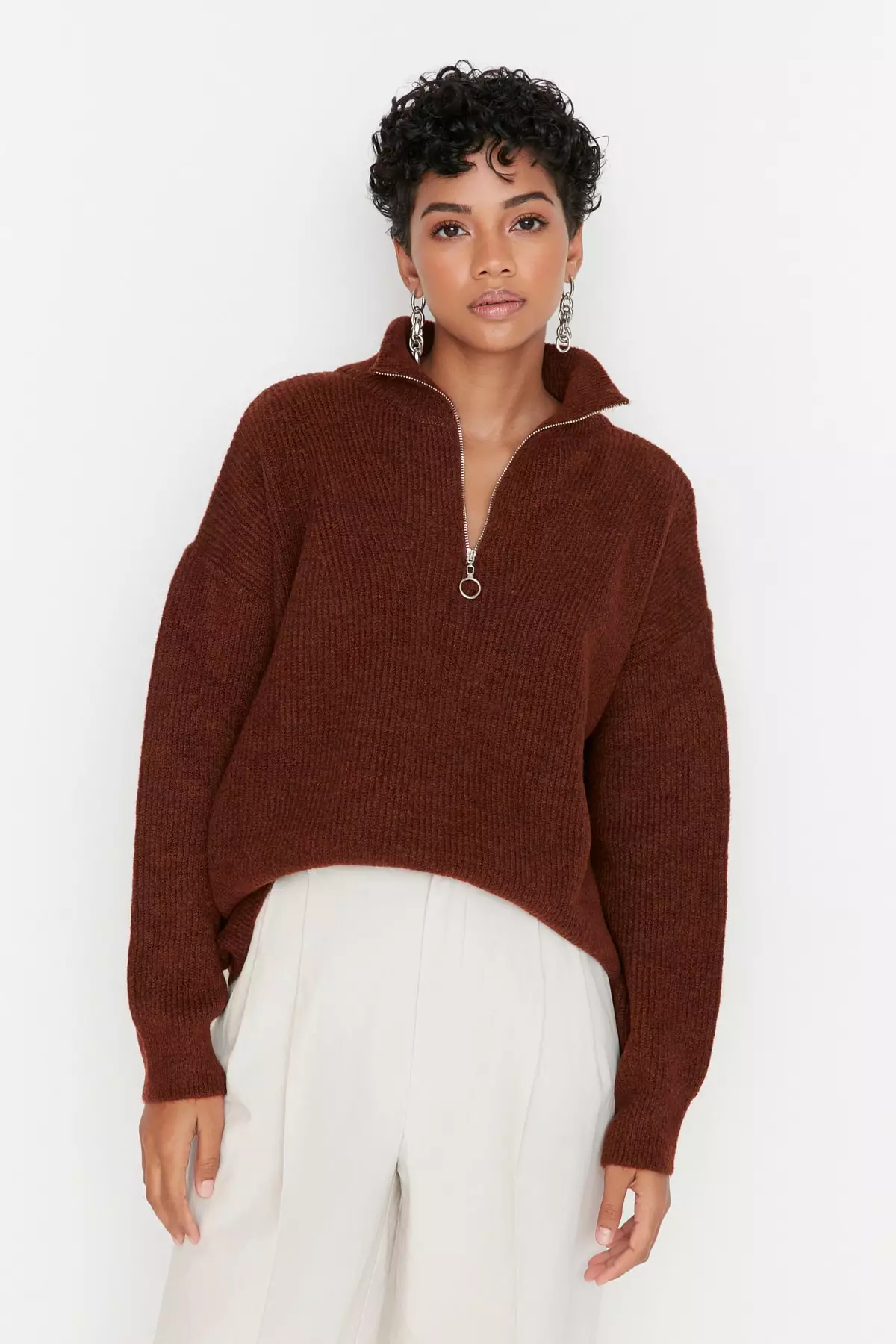 Textured Zip Knit Sweatshirt