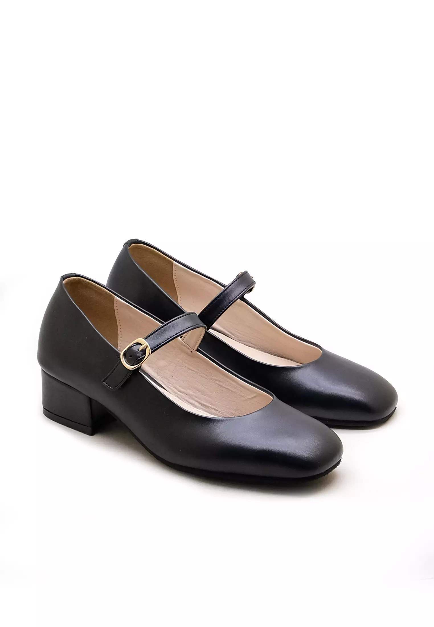 Viona Sepatu Fantopel Pump Vegan Leather Wanita Mary Jane hak 3 cm - Black Nappa