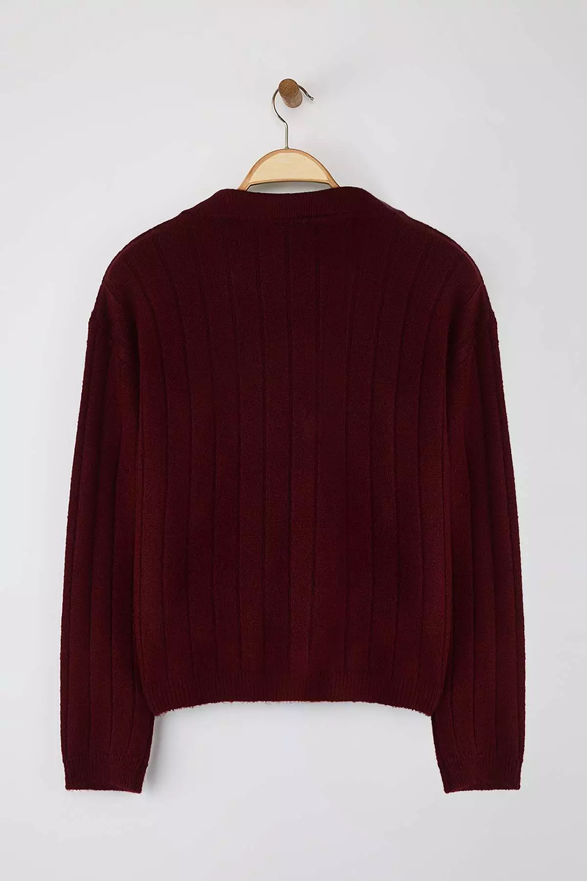 Claret Red Wool Basic Polo Neck Knitwear Cardigan