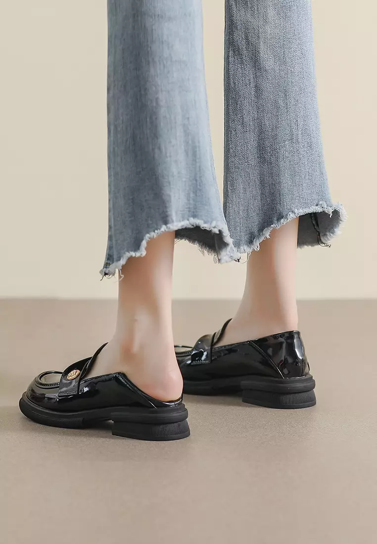 3.5CM Pleated Strap Faux Patent Leather Loafers WW105-16