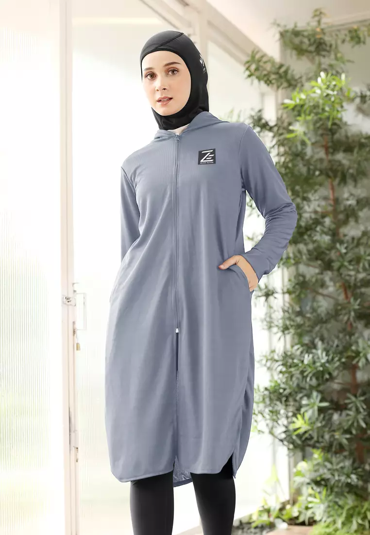 Zelena - Elle Tracksuit Hoodie Sport | Tunic Olahraga Lari Bersepeda - Smoke Blue