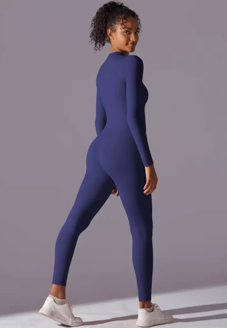 SculptaSuit Women’s Full-Length Sporty Jumpsuit – Stretchy Nylon Spandex Activewear No Bra Padding Yoga & Gym Bodysuit