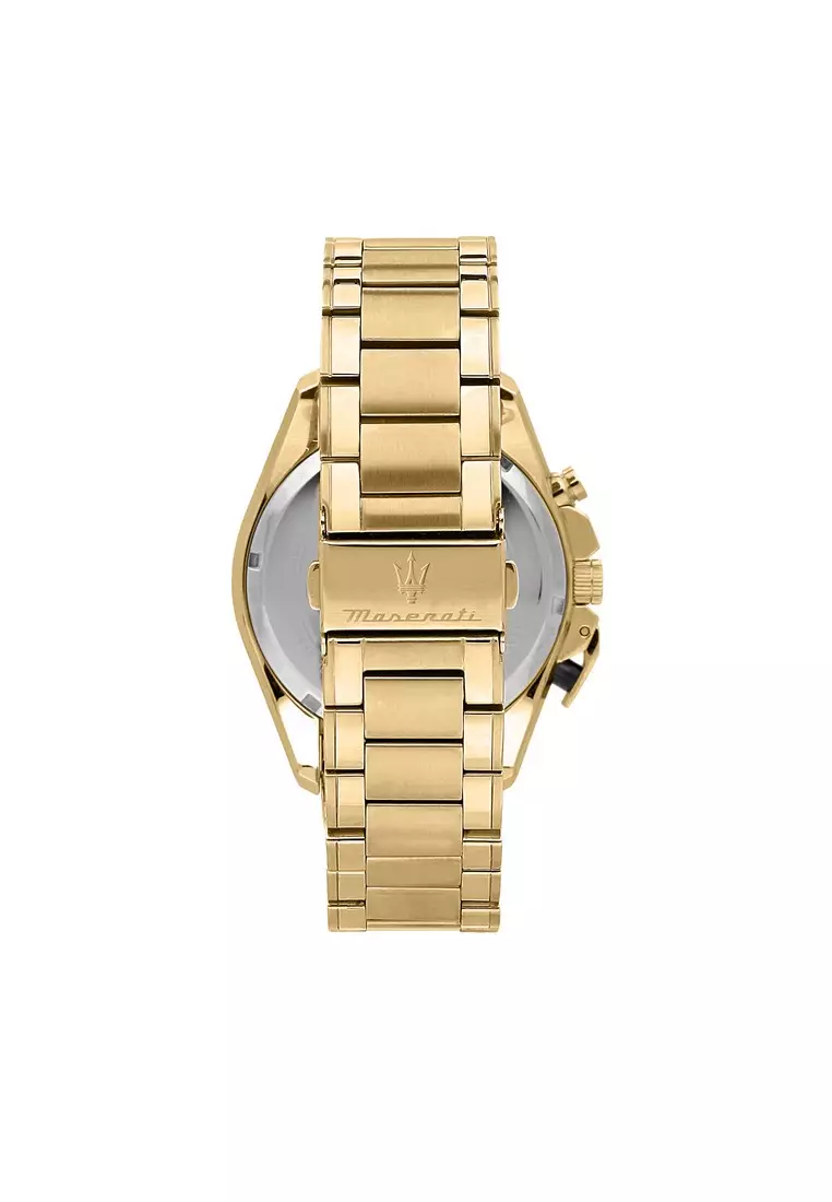 【2 Years Warranty】Maserati Traguardo 45mm Black Dial Gold Stainless Steel Strap Men's Chronograph Quartz Watch R8873612041 With Luminous Dial Hands