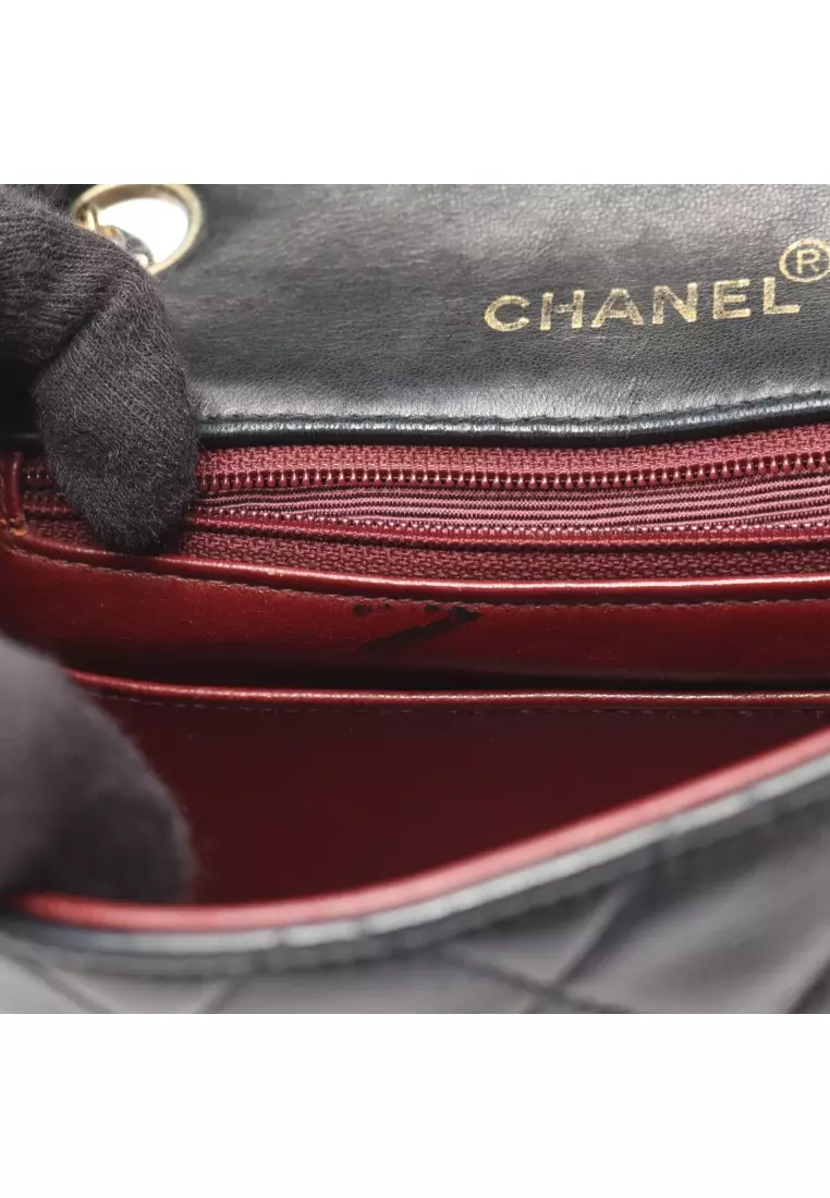 Pre-Loved Chanel mini matelasse chain shoulder bag lambskin black gold hardware