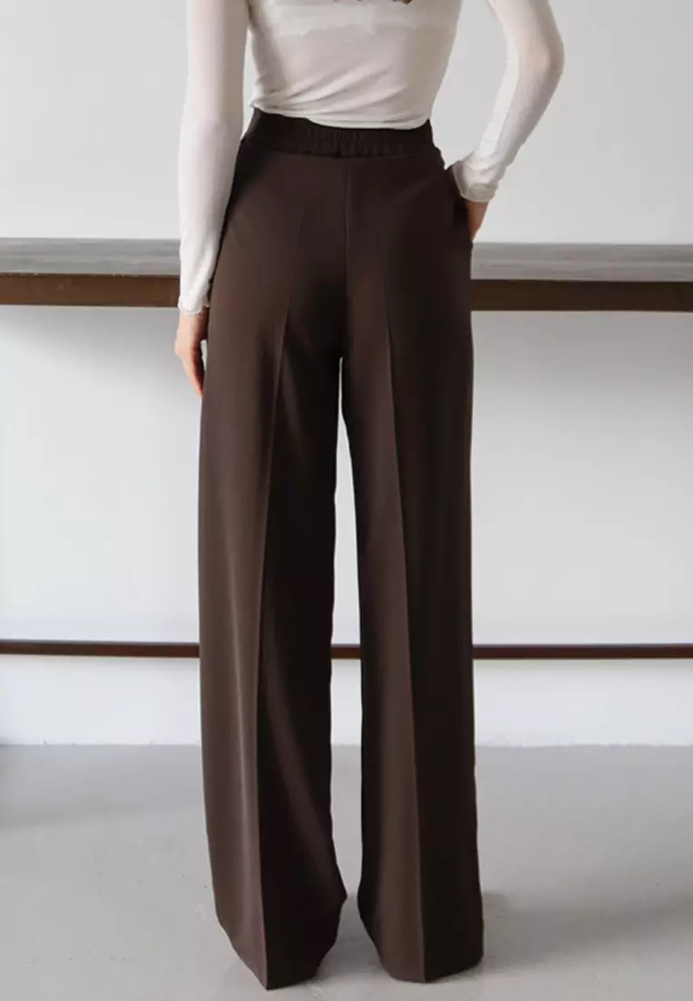 Dark Brown High Waist Wide Leg Woven Trousers Twoaw26Pl161