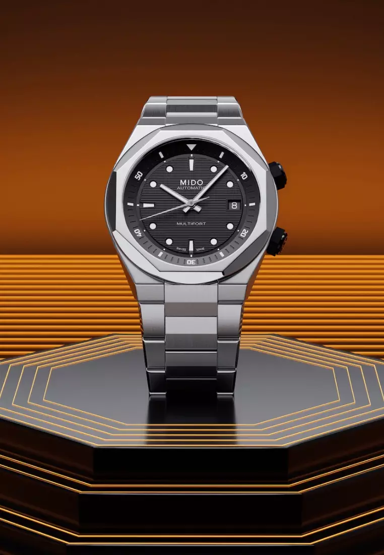 Buy Mido Mido Multifort 8 Two Crowns Octagonal Shaped Bezel Black