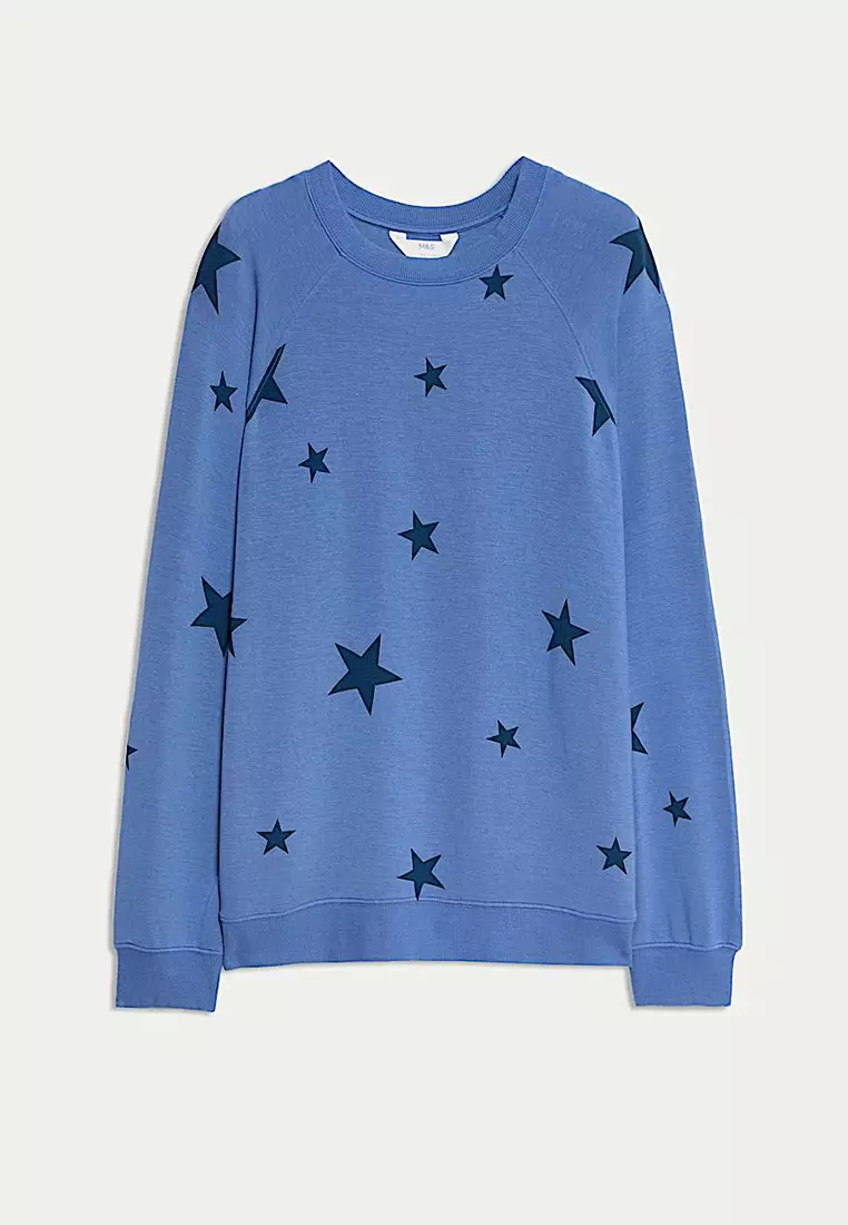 Star Print Crew Neck Long Sleeve Pyjama Top